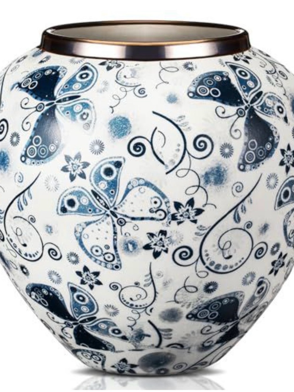 Decorative Ceramic Butterfly Vase in Navy and White